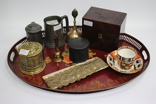 Appraisal: A VICTORIAN MAHOGANY BOX together with two brass table bells