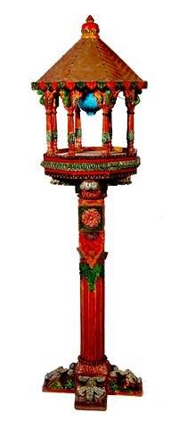 Appraisal: A brightly painted Indian bird table on a post support