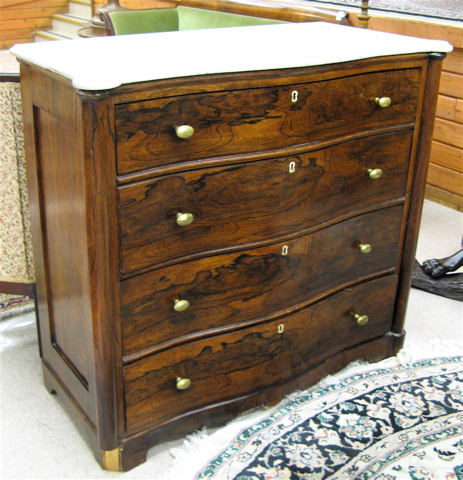 Appraisal: VICTORIAN MARBLE-TOPPED ROSEWOOD CHEST OF DRAWERS American th century the