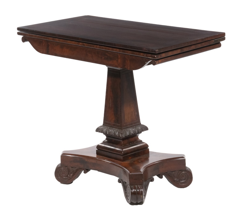 Appraisal: CLASSICAL MAHOGANY CARD TABLE Early th c Boston Flame Figured