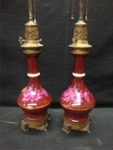 Appraisal: Pair of Victorian Porcelain Gilt Metal Lamps From a Tudor