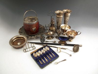 Appraisal: A mixed lot comprising silver items a pair of trumpet