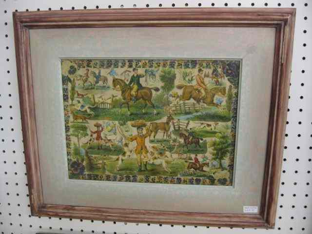 Appraisal: Victorian Equestrian ''Scrap Art'' Collagewith horses dogs foxes more label