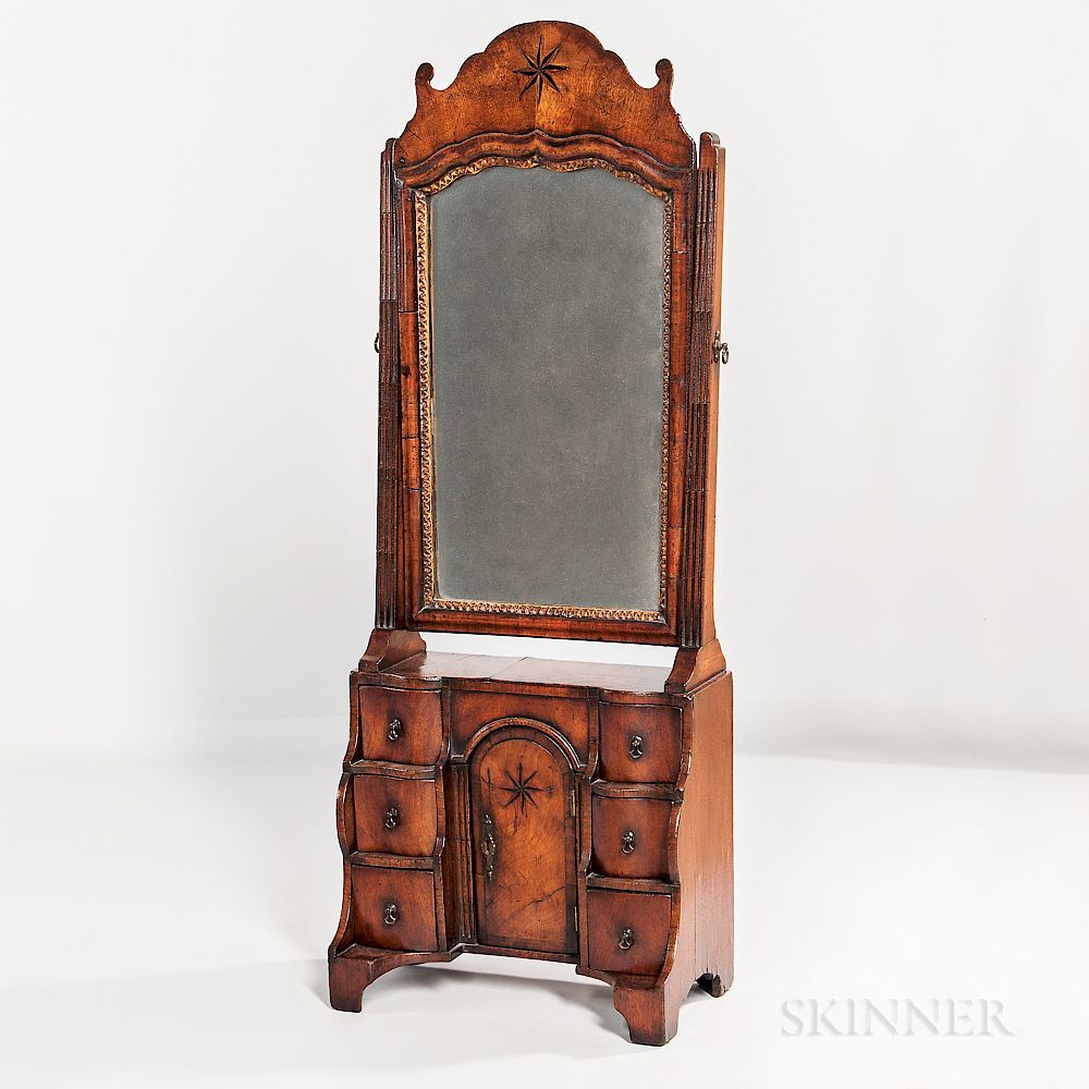 Appraisal: Walnut Veneer Inlaid Box Mirror Walnut Veneer Inlaid Box Mirror