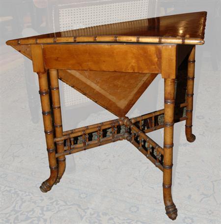 Appraisal: Faux Bamboo Decorated Fruitwood Drop-Leaf Corner Table Estimate -