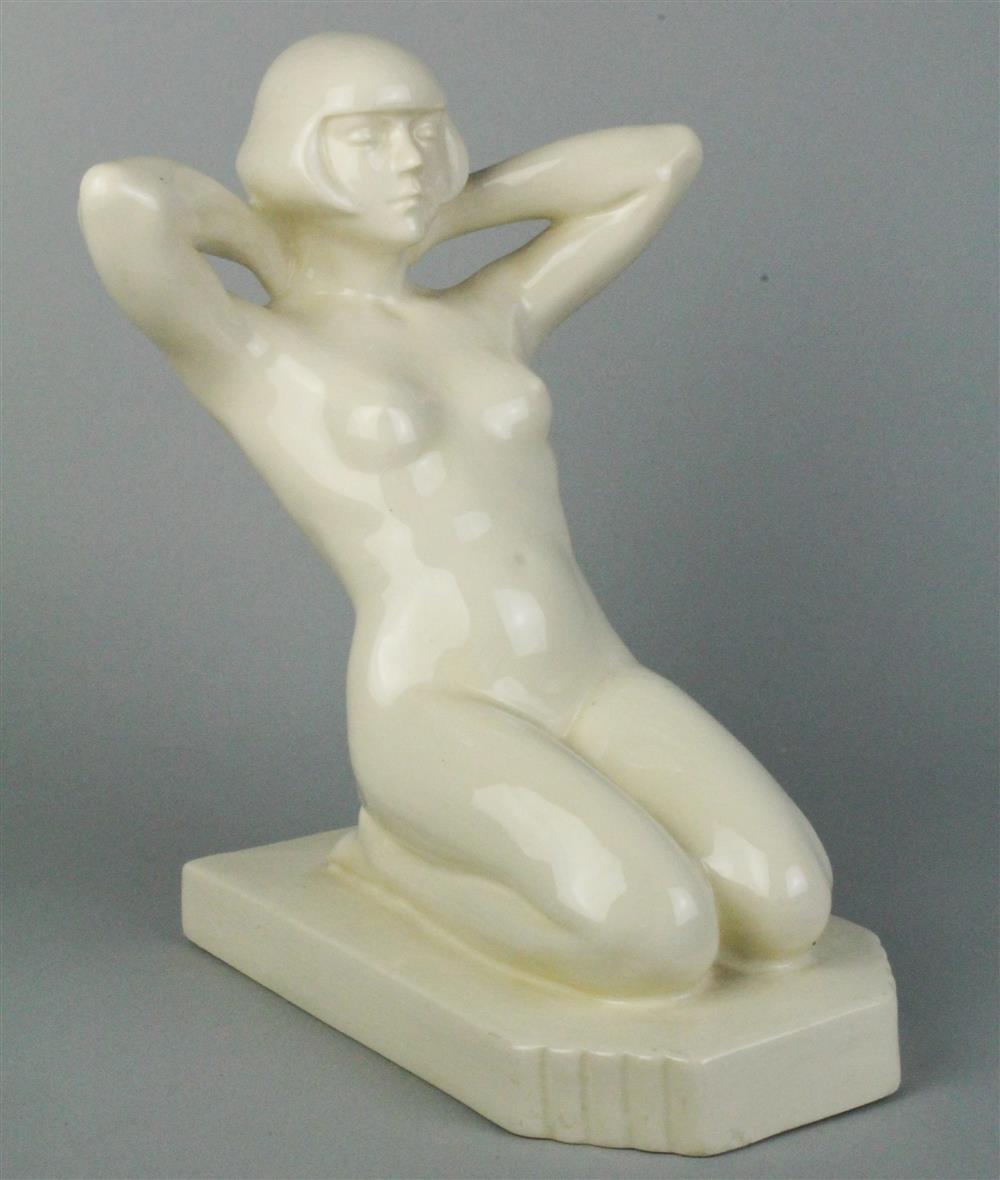 Appraisal: SARREGUIMINES ART DECO WHITE FIGURE impressed mark the nude figure