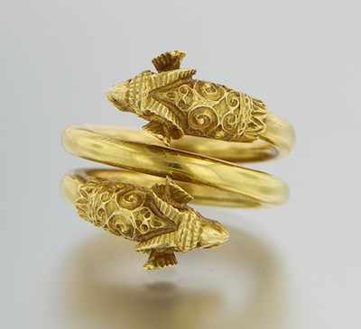 Appraisal: An k Gold Ram Ring k yellow gold coiled design