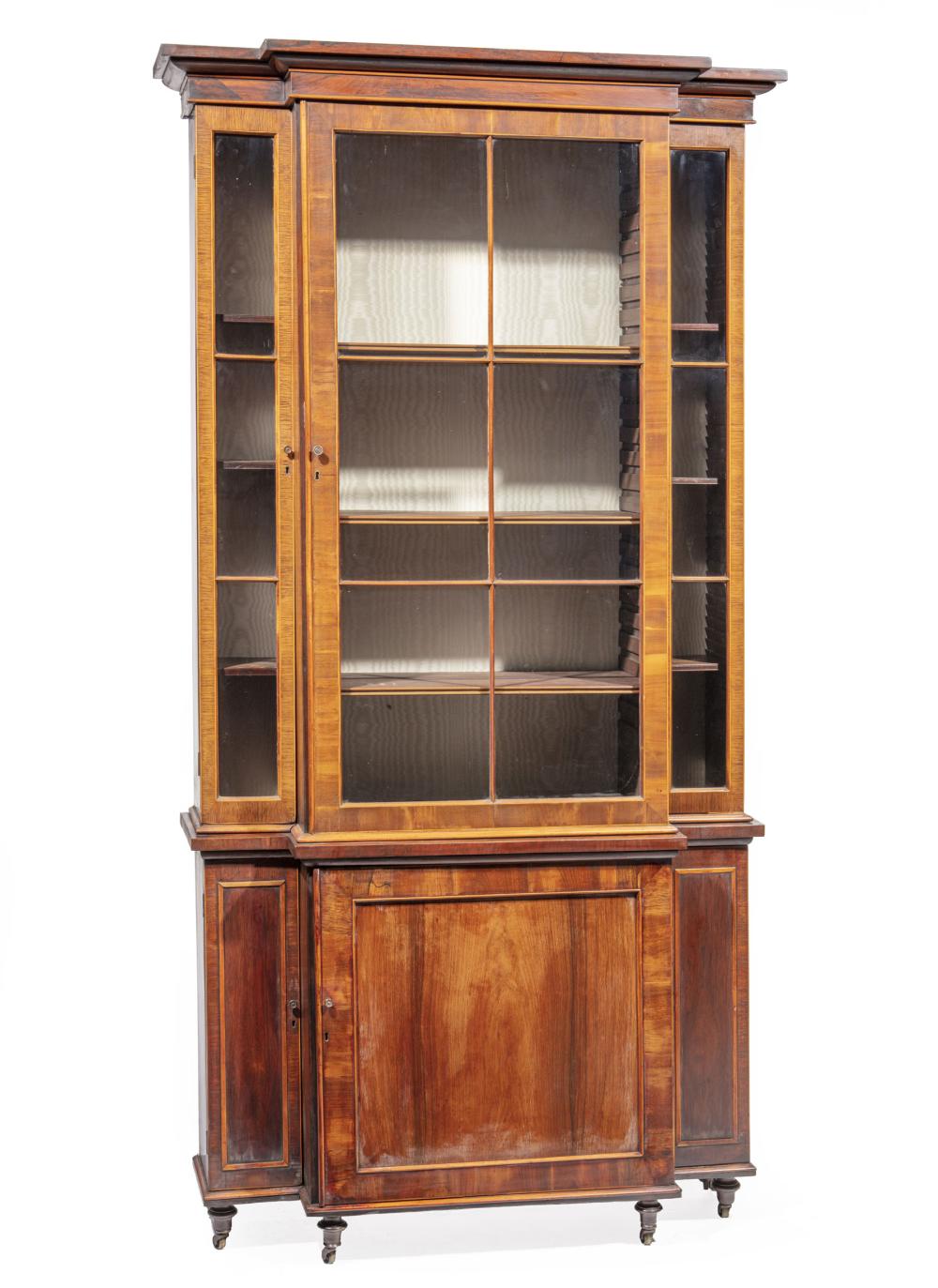 Appraisal: Regency Inlaid Rosewood Breakfront Bookcase early th c stepped cornice