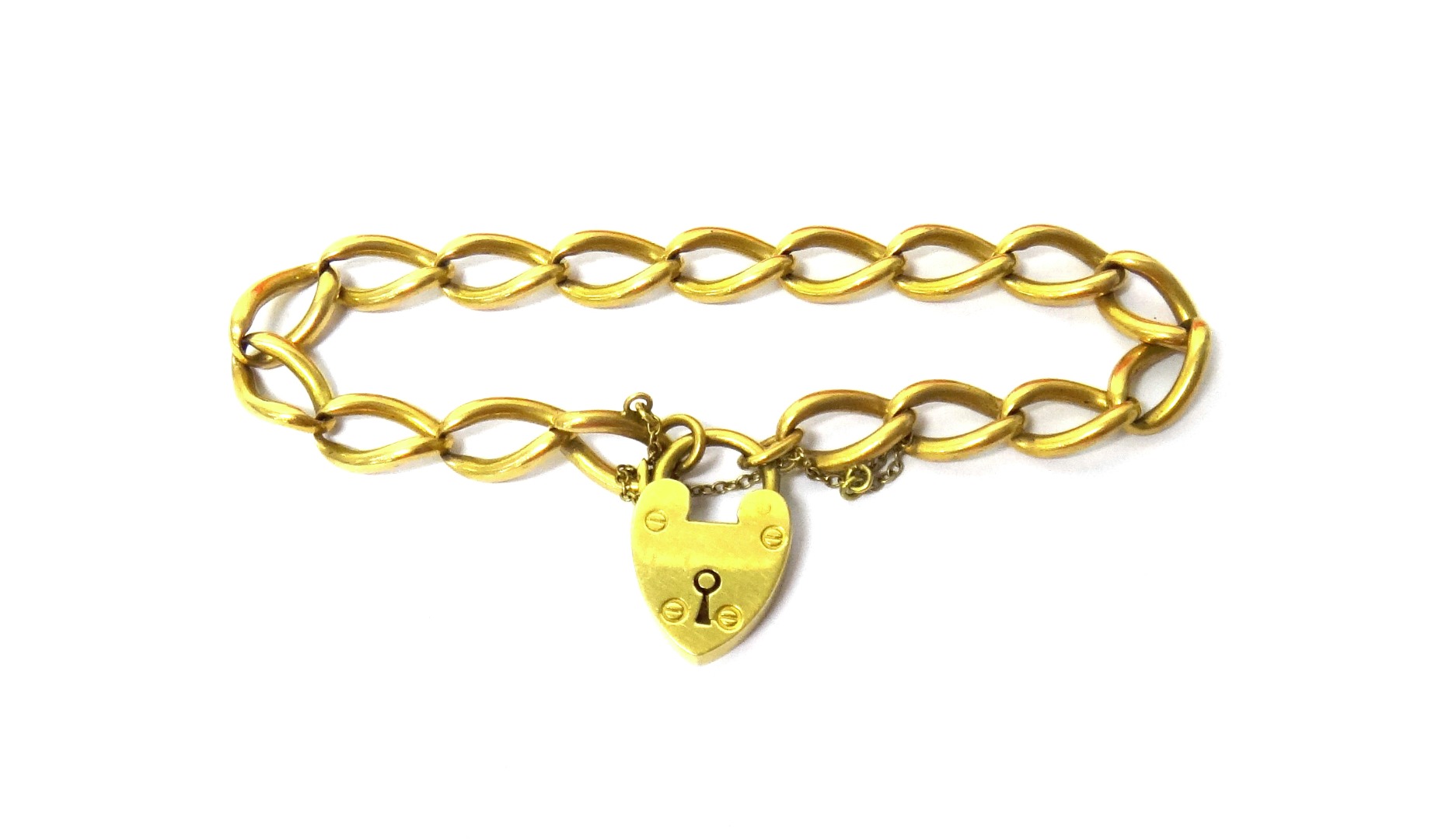 Appraisal: An ct gold curb link bracelet on a gold heart