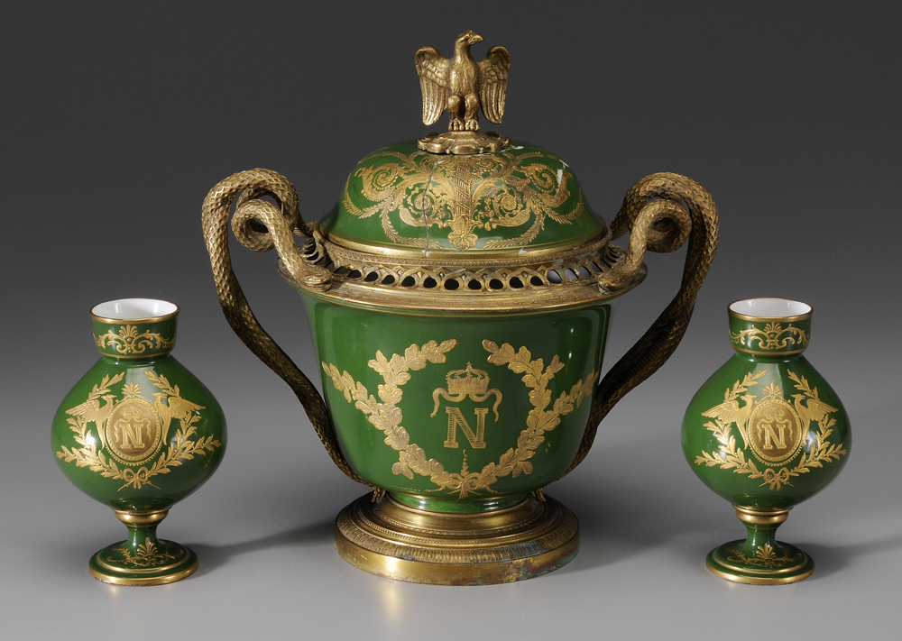 Appraisal: Three-Piece Set S vres Napoleonic Porcelain French early- th century