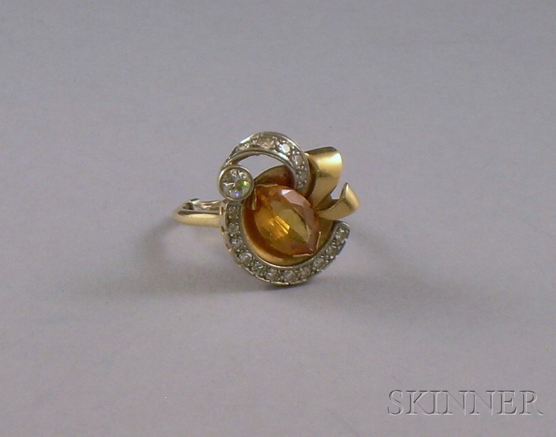 Appraisal: kt Gold Citrine and Diamond Ring size