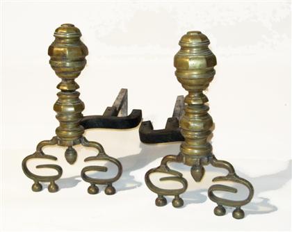 Appraisal: Pair of brass andirons th century Of baluster shape on