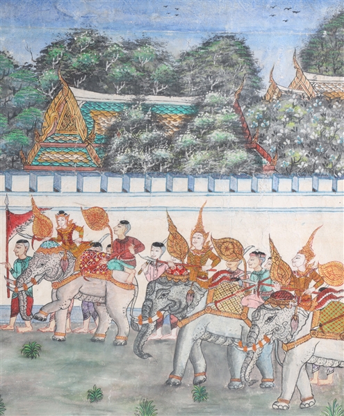 Appraisal: Antique Thai or Southeast Asian painting procession scene as-is condition