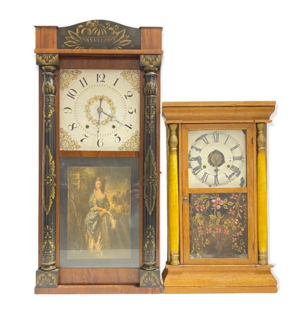 Appraisal: Antique Column Clocks For Parts Or RepairLeft Chauncey Ives wooden