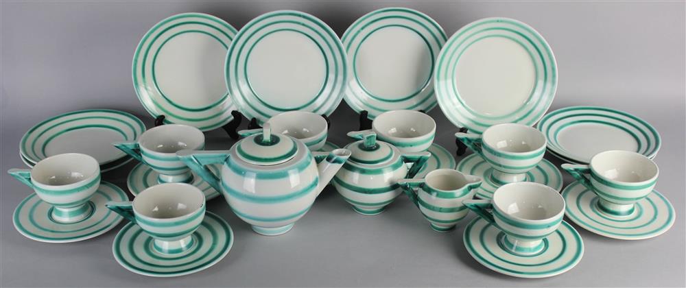 Appraisal: ART DECO QUIMPER KENILWORTH STUDIOS FAIENCE GREEN AND WHITE PART