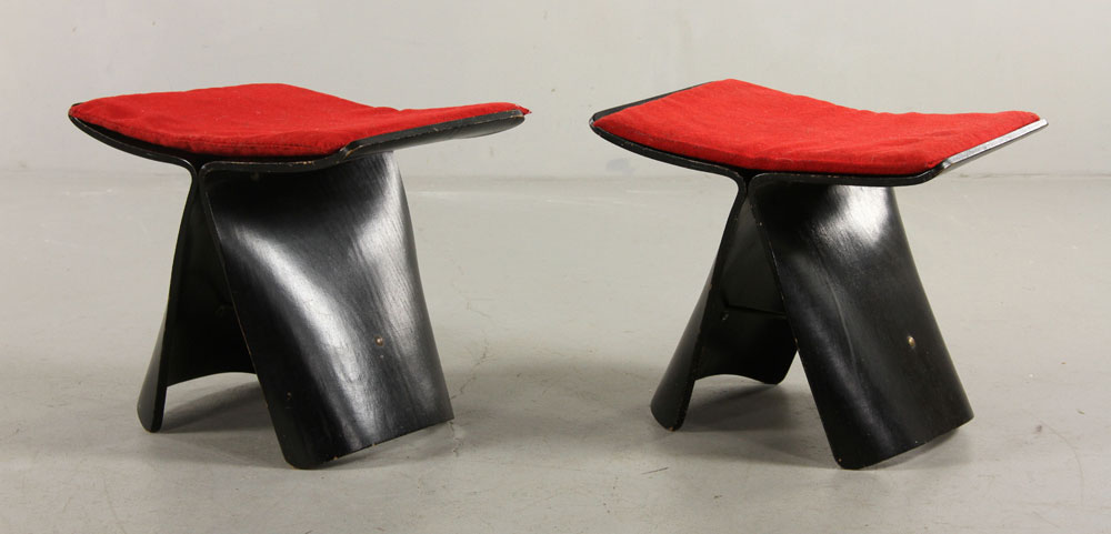 Appraisal: - Pr Yanagi Vintage Black Butterfly Stools Maple Pair of