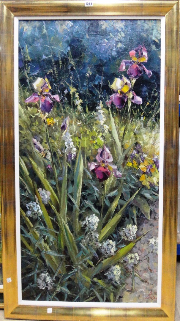 Appraisal: Pyma Daypoba late th century Still life of irises oil