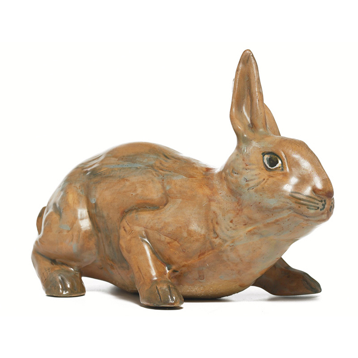 Appraisal: Nice Weller garden ornament rabbit covered in a mottled brown