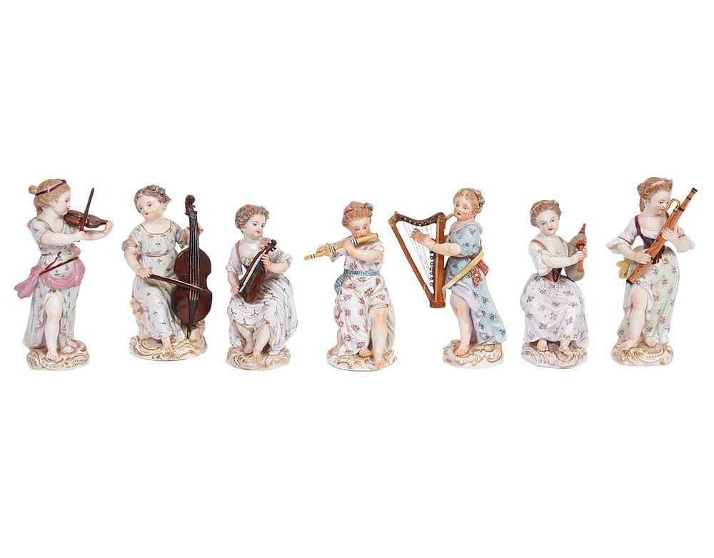 Appraisal: Meissen Girl Musicians th C Meissen piece group of girl