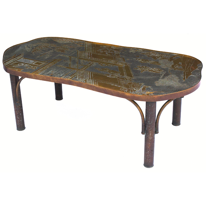 Appraisal: Philip and Kelvin Laverne coffee table s pewter and bronze