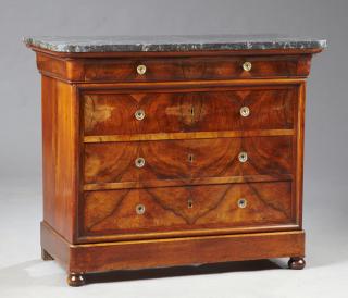 Appraisal: French Louis Philippe Carved Walnut Marble Top Com French Louis