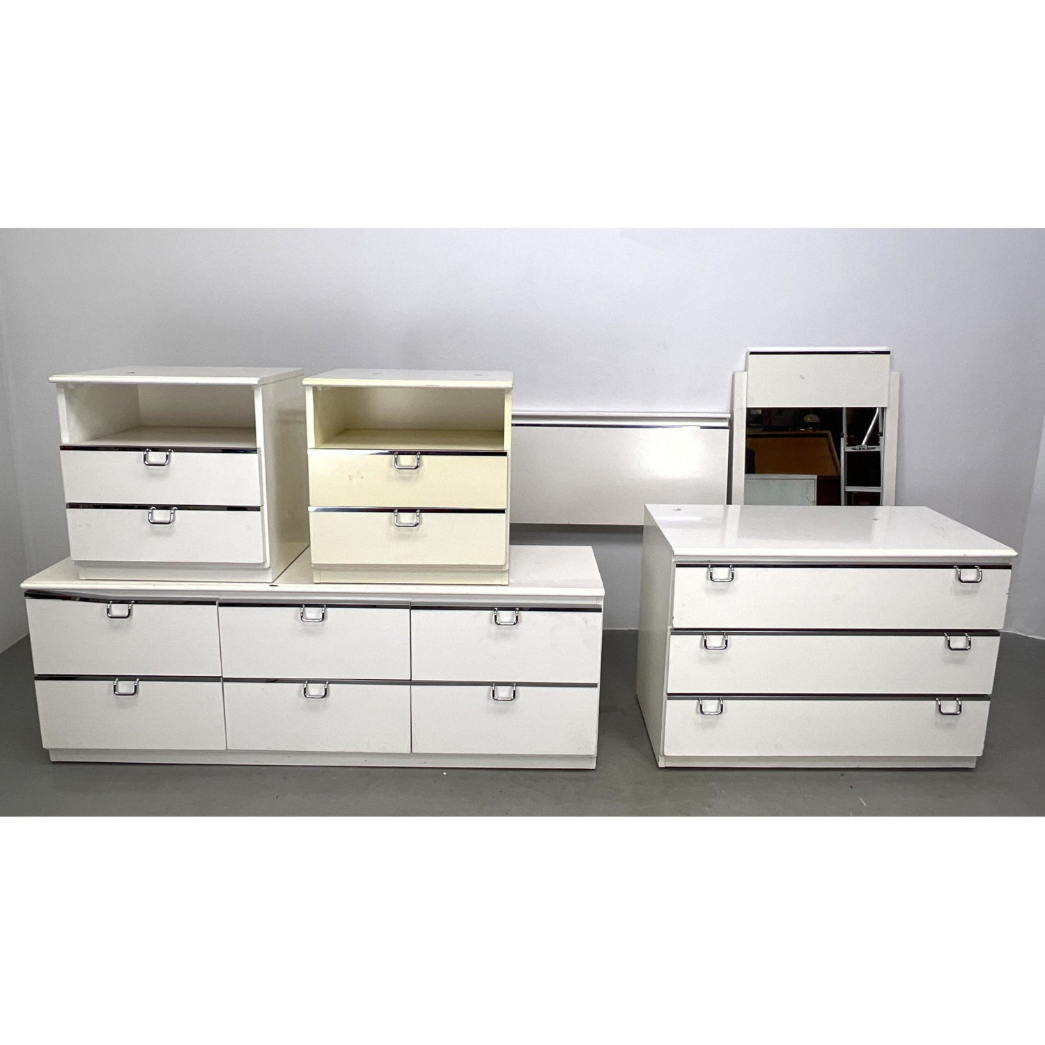 Appraisal: Lane White Lacquer Bedroom Set with Laminate Tops Dimensions H