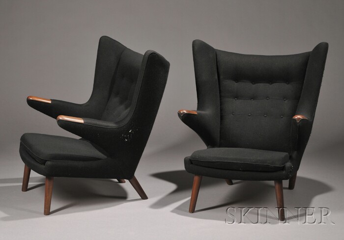 Appraisal: Two Hans Wegner - Papa Bear Chairs Teak and upholstery