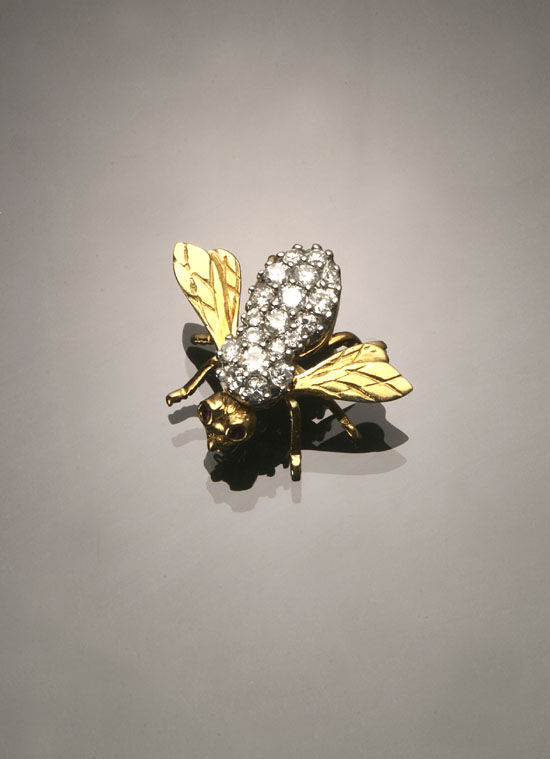 Appraisal: -Karat Yellow and White-Gold Diamond and Ruby Bumblebee Brooch The