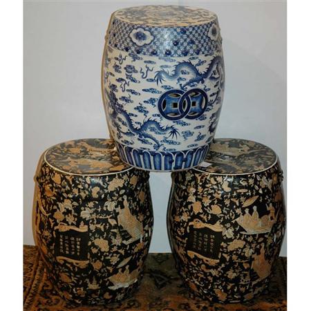 Appraisal: Pair of Chinese Famille Noire Porcelain Garden Seats Together with