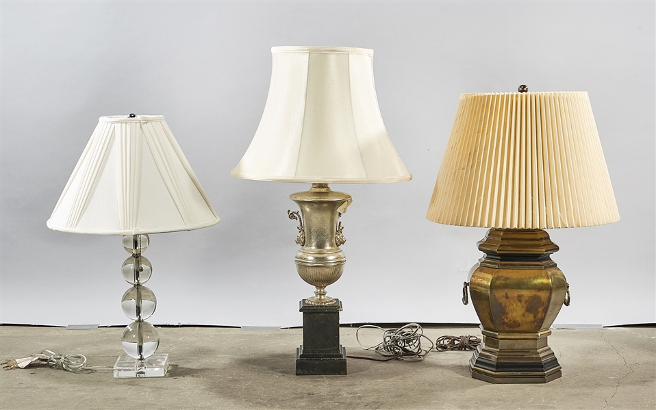 Appraisal: Group of three various table lamps x largest overall approx