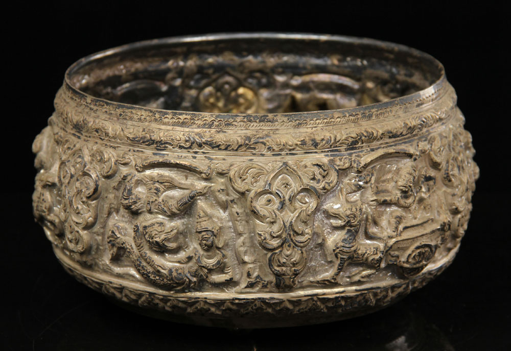 Appraisal: - Persian Repousse Silver Bowl Persian repousse silver bowl marked