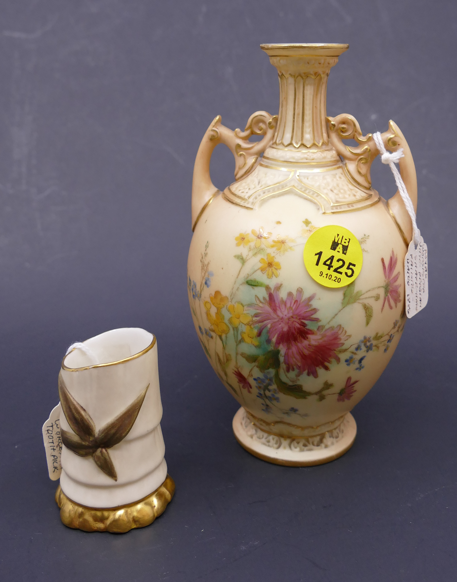 Appraisal: pc Royal Worcester Cabinet Vase Toothpick- '' and ''