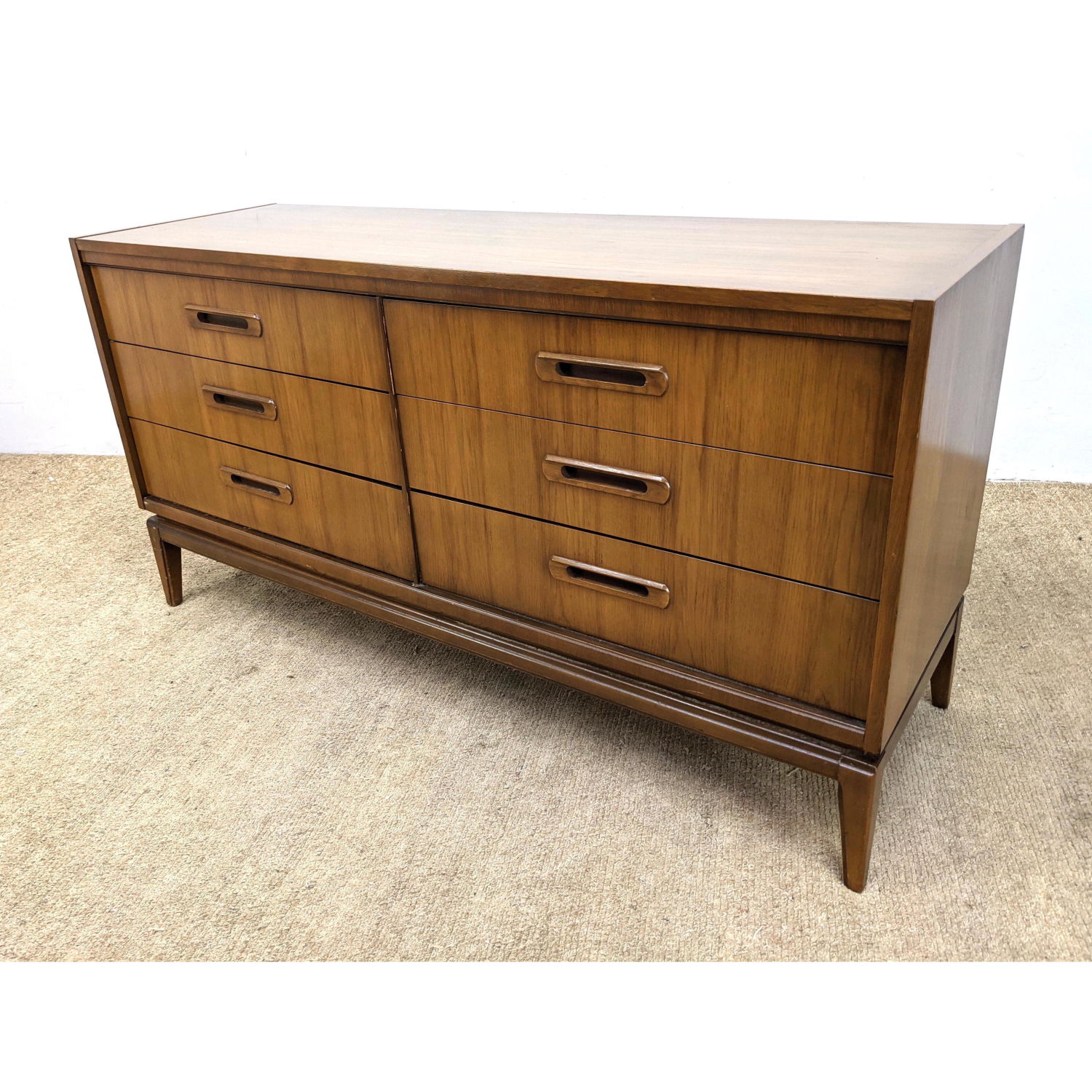 Appraisal: American Modern Walnut Credenza Low Dresser Chest of Drawers Wood