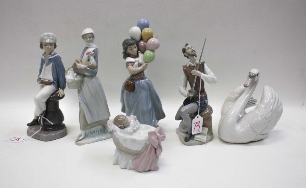 Appraisal: SIX LLADRO PORCELAIN FIGURINES comprised of Girl With Balloons Don