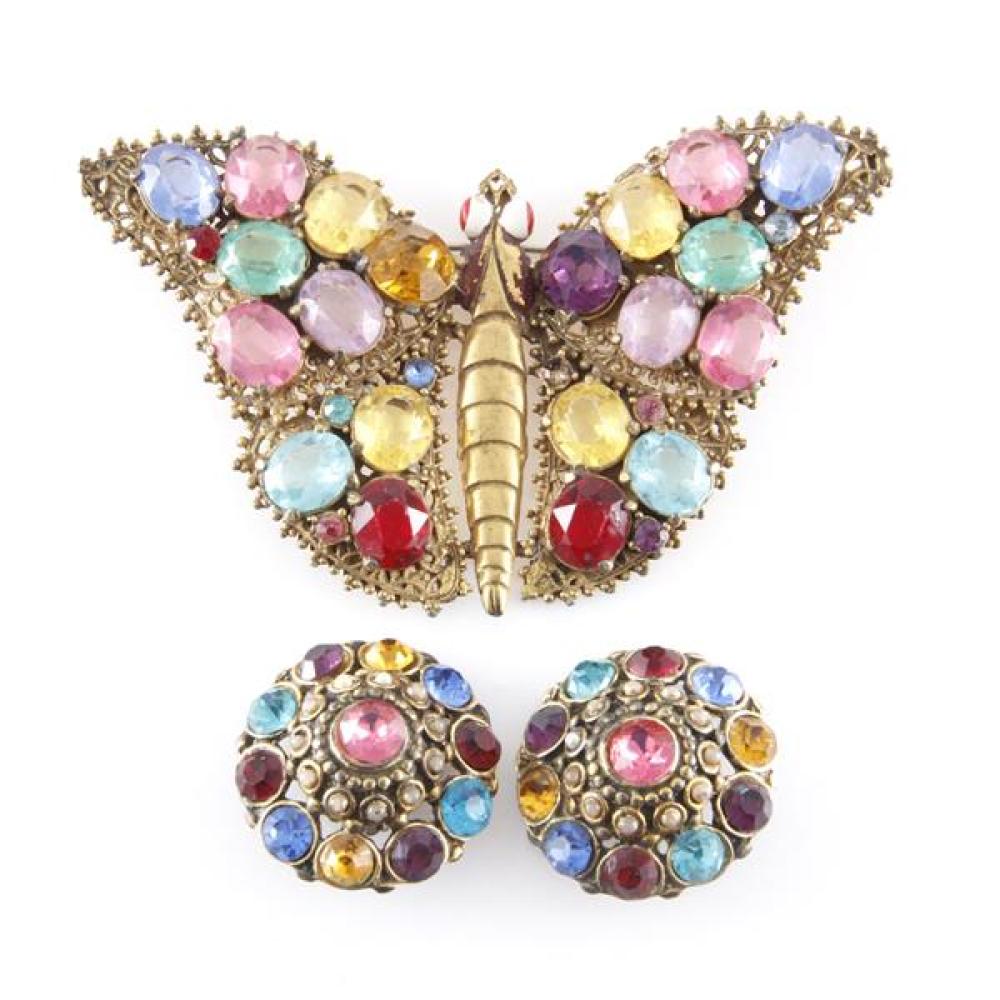 Appraisal: LARGE UNSIGNED OPENWORK BUTTERFLY PIN BROOCH WITH MULTICOLORED STONES UNSIGNED