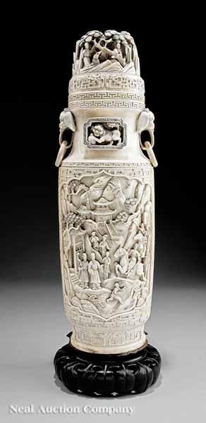 Appraisal: A Chinese Carved and Pierced Ivory Covered Vase late th