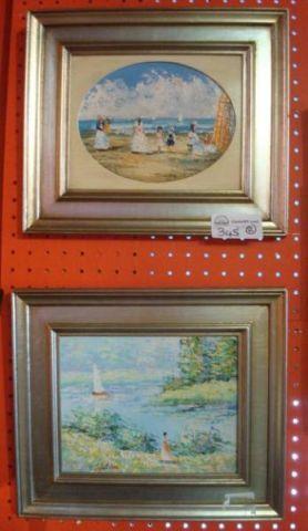 Appraisal: Two Signed Impressionist Oils - Beach Sailing Ship Each measures