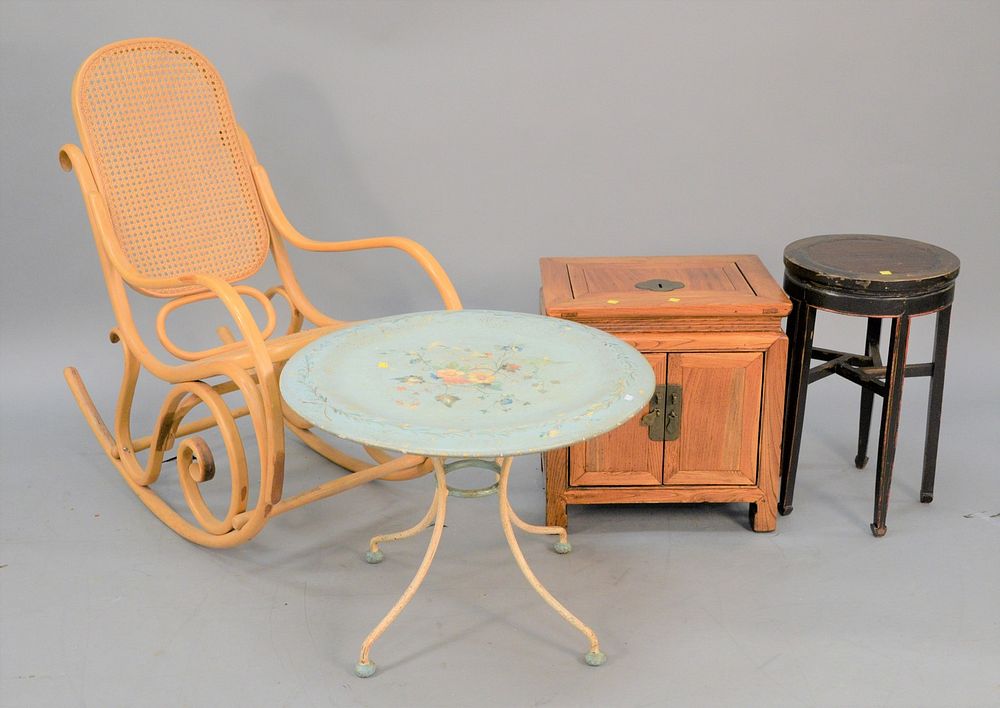 Appraisal: Four-piece lot to include caned rocker painted table ht dia