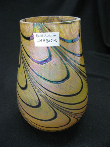 Appraisal: Art Glass Vase swirling design on mottled orange-yellow iridescent tall