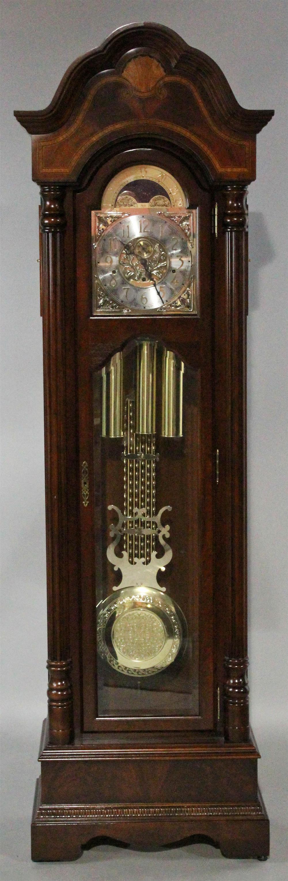 Appraisal: SLIGH CATHEDRAL TOP MAHOGANY INLAID TALL CASE CLOCK WITH MOON