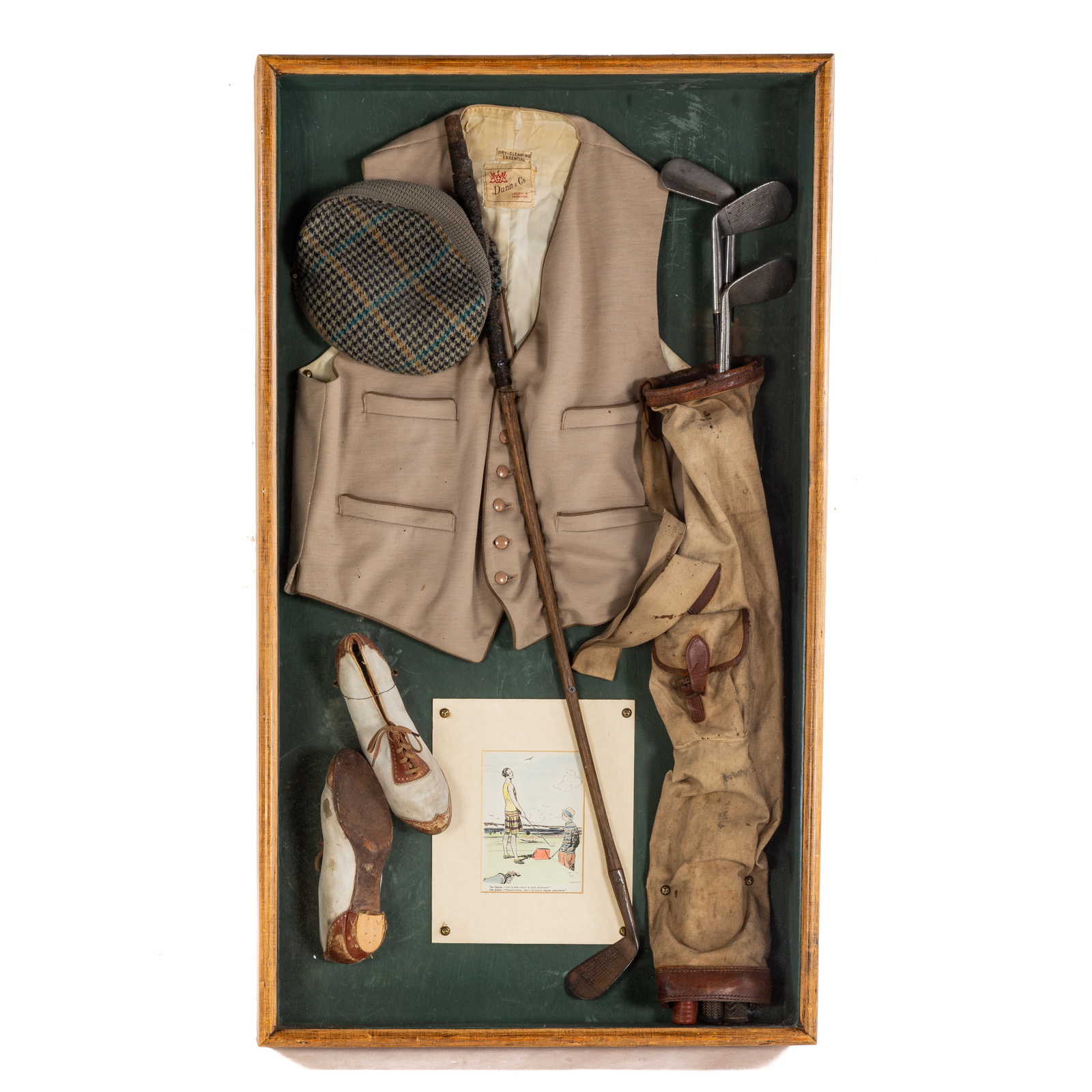 Appraisal: SHADOW BOX FRAME WITH VINTAGE GOLF ITEMS First half- th