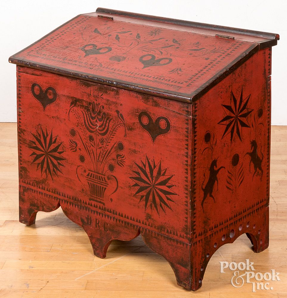 Appraisal: Pennsylvania painted poplar fall front bin th c Pennsylvania painted