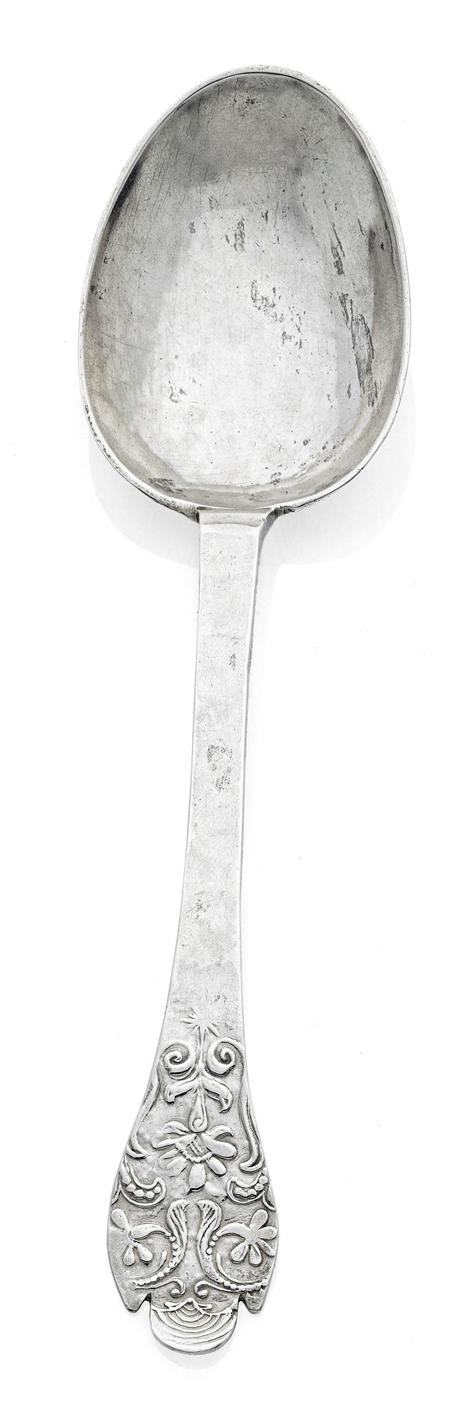 Appraisal: Crewkerne - an English provincial lace back trefid spoon by