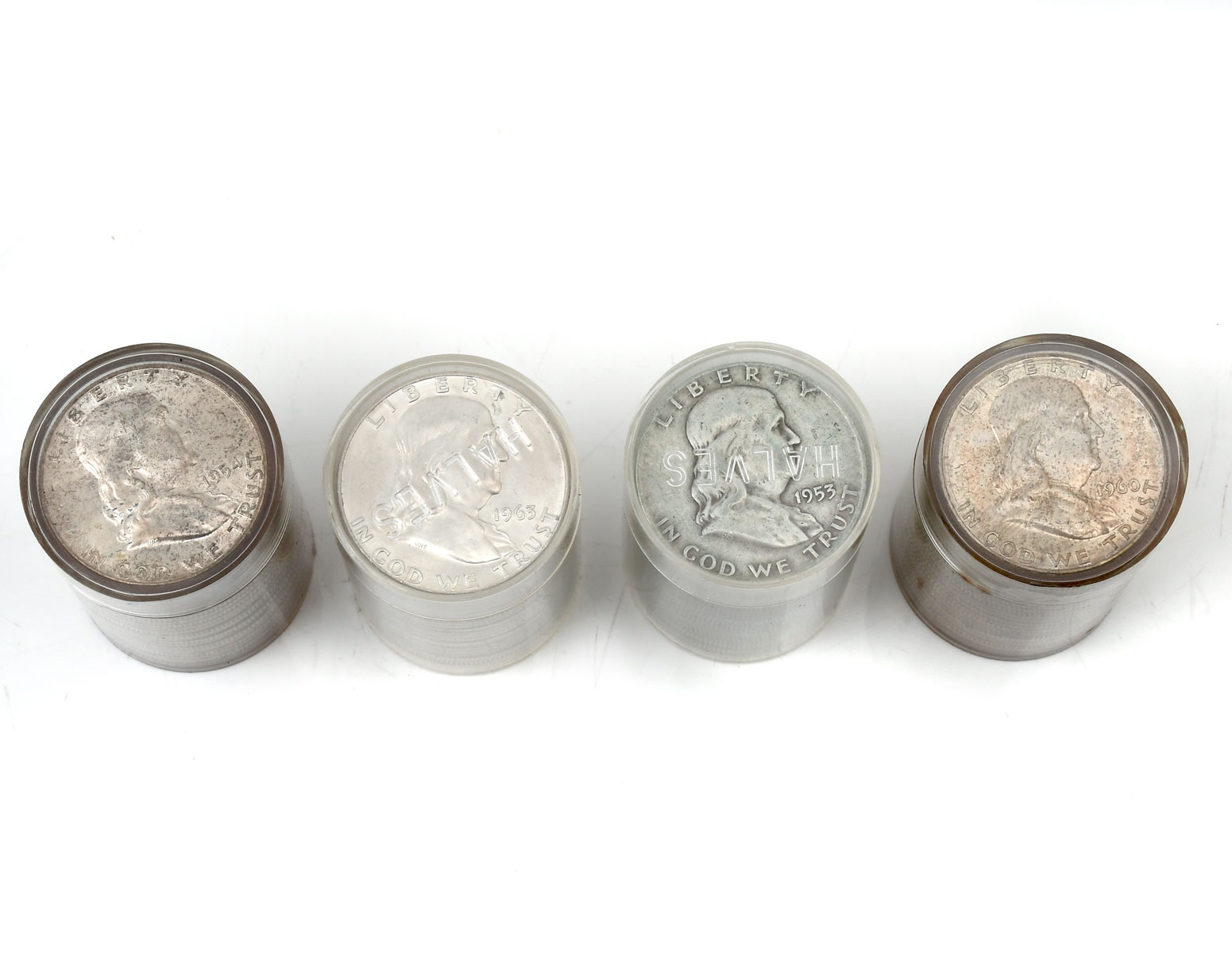 Appraisal: BEN FRANKLIN SILVER HALF DOLLAR ROLLS Mixed years of Benjamin