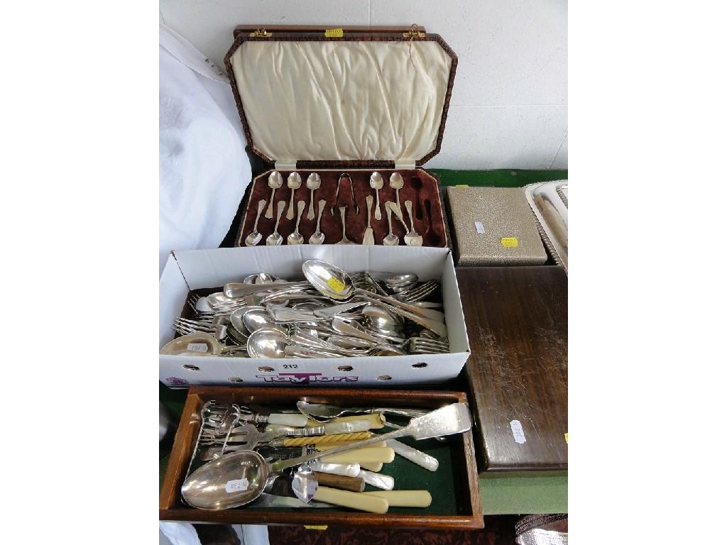 Appraisal: A collection of cased and other plated flatware including teaspoons