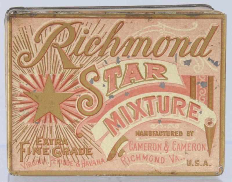 Appraisal: Richmond Star Square Corner Tobacco Tin Description Minor paint flaking