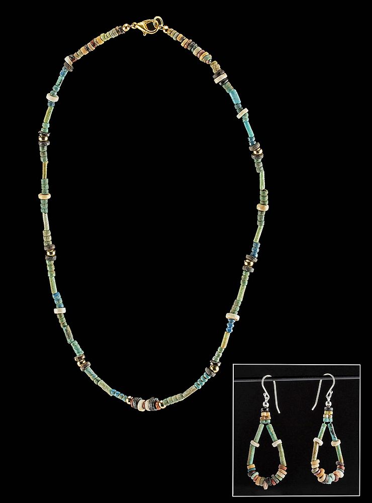 Appraisal: Egyptian Faience Bead Necklace Earrings Ancient Egypt Third Intermediate to