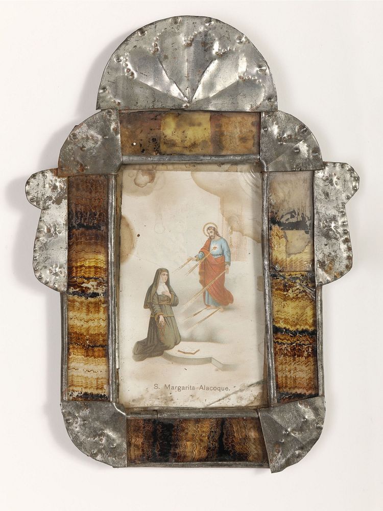 Appraisal: Tin Frame with Devotional Print ca Attributed to Mesilla Combed