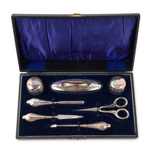 Appraisal: A Cased English Silver Necessary Set J R Griffin Chester