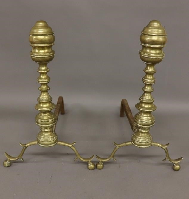 Appraisal: Pair of Federal brass andirons circa h x w x